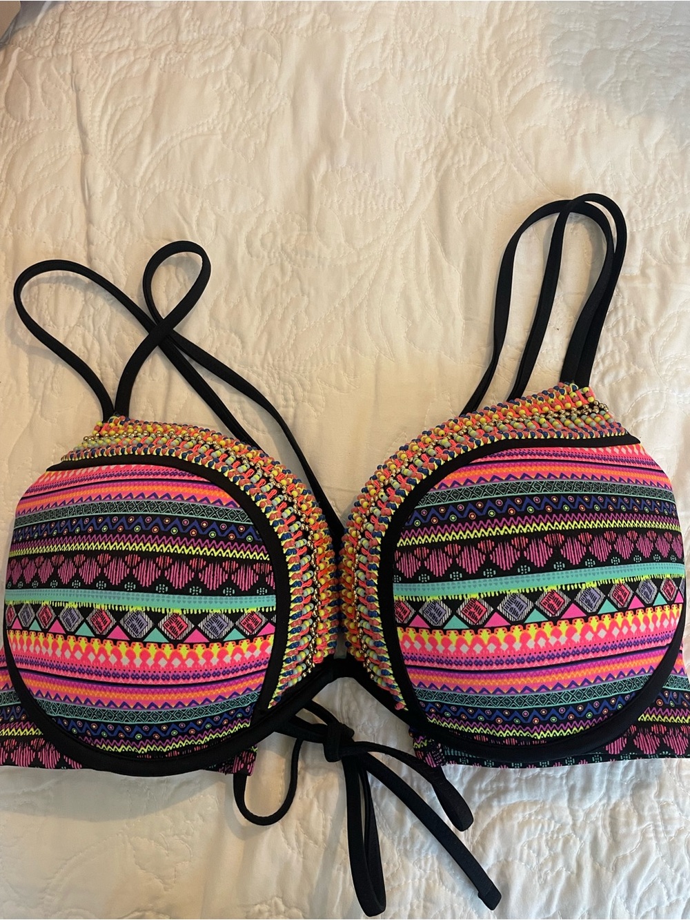 Shade & Shore Beaded, Neon Multicolor Padded Swim Top